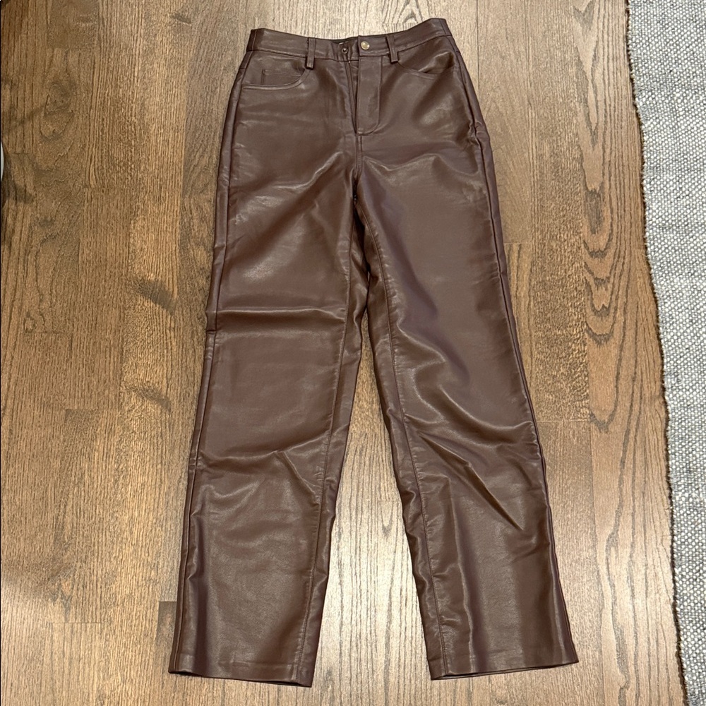 Wayf Brown Pleather Boot Cut Pants